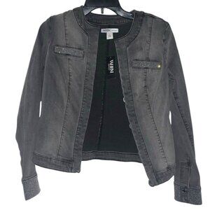 NWT WHBM Denim Stylist Jacket Gray with Crystal Embellishment, Size 0